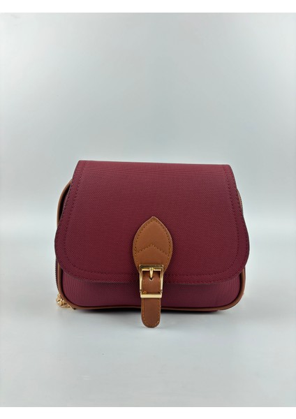 Kadınkumaş Bordo Tokalı Kapaklı Şık Mini Boy El ve Omuz Çantası