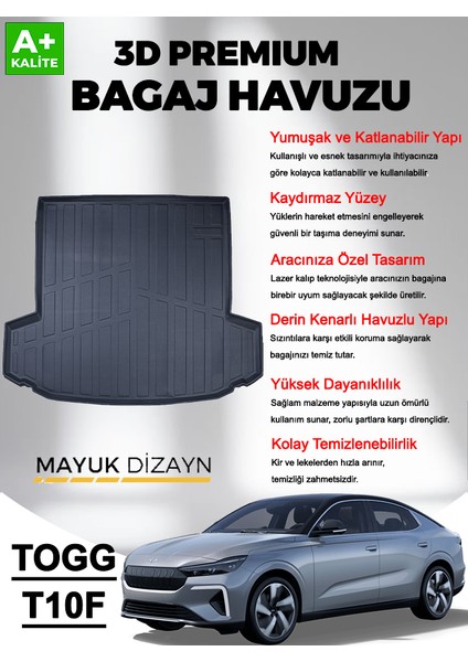 Togg T10F Sedan 2025 Sonrası Myk 3D Premium Yumuşak Bagaj Havuzu Siyah
