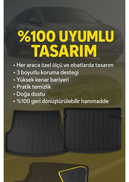 Togg T10F Sedan 2025 Sonrası Myk 3D Premium Yumuşak Bagaj Havuzu Siyah modelleri