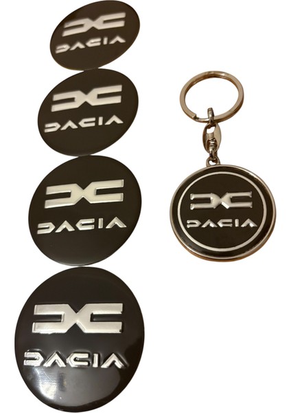 Dacia Logolu 4 Adet 56 mm Alüminyum Jant Göbek ve Çift Yönlü Metal Anahtarlık
