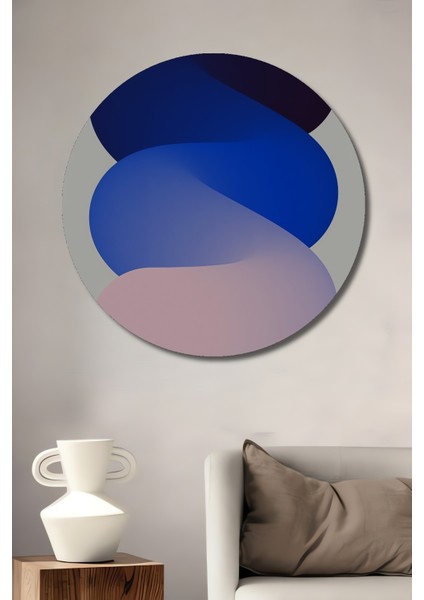 Mavi Pembe Geçişli Soyut Ahşap Mdf Dekoratif Ev/işyeri Duvar Tablo Yuvarlak Ev/işyeri Duvar Tablo