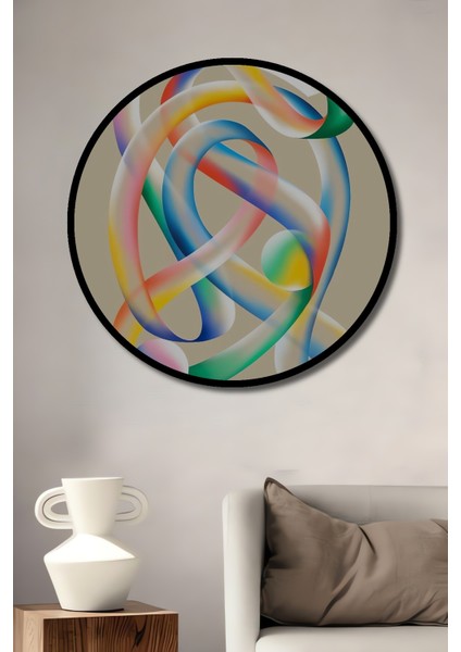 Çerçeve Görünümlü Renkli Soyut Sanat Ahşap Mdf Dekoratif Ev Duvar Tablo Yuvarlak Ev Duvar Tablo