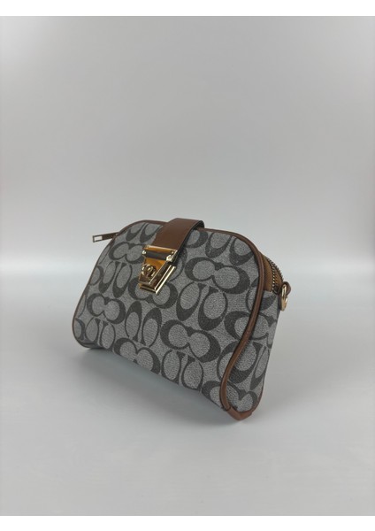 Kadın Gri Suni Deri Desenli Model Mini Boy El Çantası