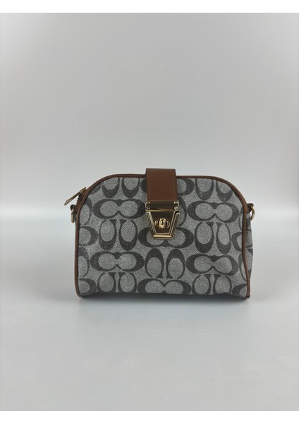 Kadın Gri Suni Deri Desenli Model Mini Boy El Çantası modelleri