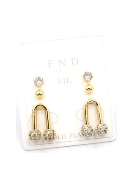 Çoklu Taşlı Küpe - Altın