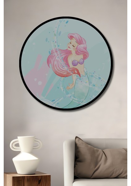 Çerçeve Görünümlü Denizkızı Dekoratif Ahşap Mdf Işyeri Duvar Tablo Yuvarlak Işyeri Duvar Tablo