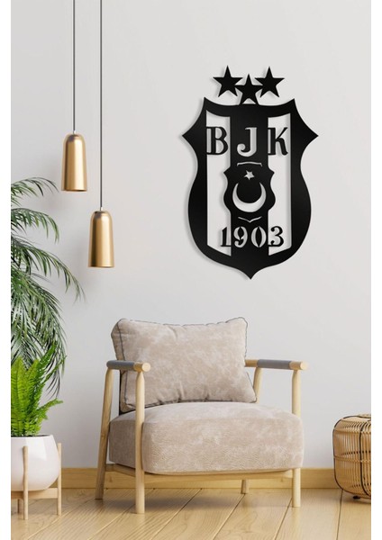 Bjk 1903 Metal Tablo – Beşiktaş Arma Duvar Dekoru, Siyah Metal Taraftar Tasarımı