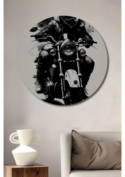 Motorcu Heyecanı Dekoratif Ahşap Mdf Ev/işyeri Duvar Tablo Yuvarlak Ev/işyeri Duvar Tablo