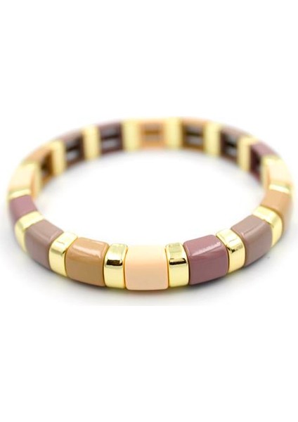 Lastikli Porselen Bilezik - Kahverengi