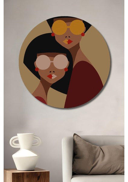 Retro Tarzı Ikili Portre Ahşap Mdf Dekoratif Ev/işyeri Duvar Tablo Yuvarlak Ev/işyeri Duvar Tablo