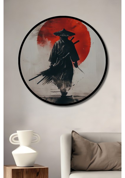 Çerçeve Görünümlü Samuray Güneş Dekoratif Ahşap Mdf Ev Duvar Tablo Yuvarlak Ev Duvar Tablo