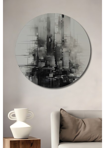 Siyah Beyaz Modern Soyut Sanat Ahşap Mdf Dekoratif Tablo Yuvarlak Tablo