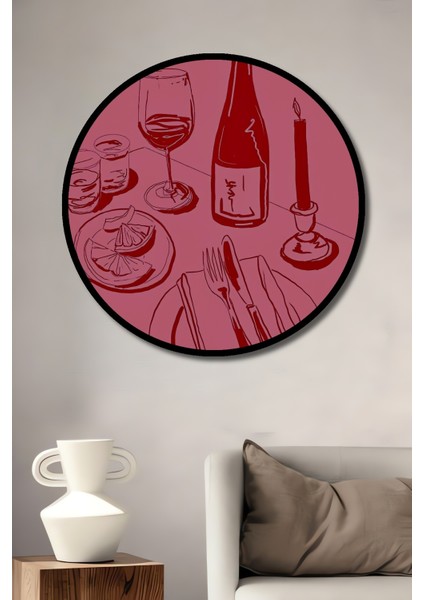 Çerçeve Görünümlü Romantik Şık Sofra Dekoratif Ahşap Mdf Ev Duvar Tablo Yuvarlak Ev Duvar Tablo