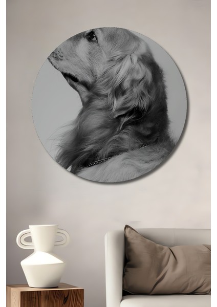Altın Renkli Retriever Dekoratif Ahşap Mdf Ev/işyeri Duvar Tablo Yuvarlak Ev/işyeri Duvar Tablo
