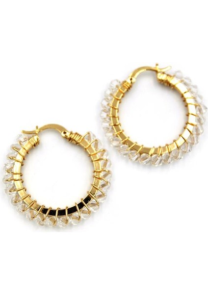 Kristal Boncuk Halka Küpe - Beyaz fiyatları