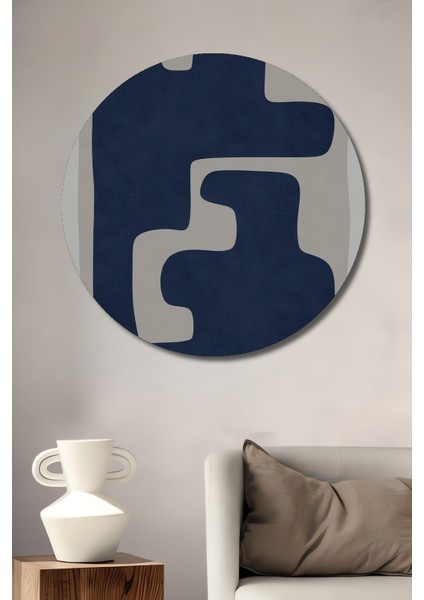 Soyut Sanat Mavi Şekiller Ahşap Mdf Dekoratif Ev/işyeri Duvar Tablo Yuvarlak Ev/işyeri Duvar Tablo