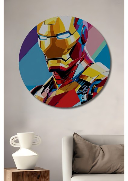 Iron Man Renkli Ahşap Mdf Dekoratif Ev/işyeri Duvar Tablo Yuvarlak Ev/işyeri Duvar Tablo