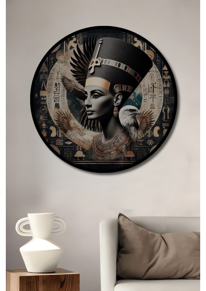 Çerçeve Görünümlü Nefertiti Dekoratif Ahşap Mdf Işyeri Duvar Tablo Yuvarlak Işyeri Duvar Tablo