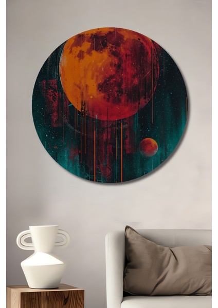 Kızıl Gezegenin Gizemi Dekoratif Ahşap Mdf Ev/işyeri Duvar Tablo Yuvarlak Ev/işyeri Duvar Tablo