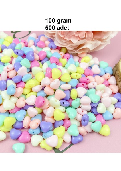 100 gr (500 Adet) Şeker Rengi Akrilik Kalp Boncuklar Renkli Karışık Plastik Pastel Boncuklar Ara Boncuk Kalp Şekilli Kolye Bilezik Için