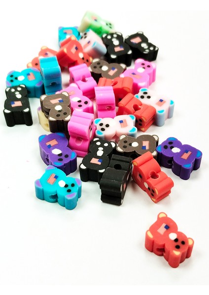 90 Adet 10 mm Polimer Kil Fimo Boncuk Takı Bileklik + 5 Metre Misina Hediye - Karışık - Bayrak - Ayıcık fiyatları