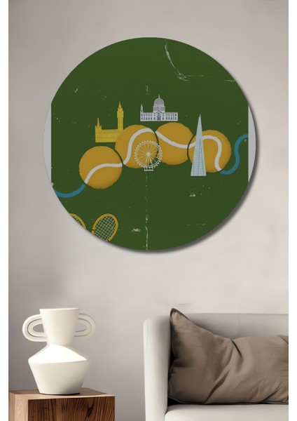 Wimbledon Tenis Turnuvası Ahşap Mdf Dekoratif Ev/işyeri Duvar Tablo Yuvarlak Ev/işyeri Duvar Tablo