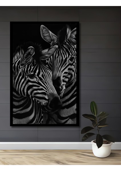Çerçeve Görünümlü Zebra Aşkı Dekoratif Ahşap Mdf Işyeri Duvar Tablo Dikdörtgen Işyeri Duvar Tablo