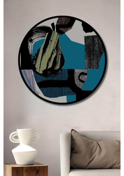 Çerçeve Görünümlü Soyut Sanat Dekoratif Ahşap Mdf Işyeri Duvar Tablo Yuvarlak Işyeri Duvar Tablo