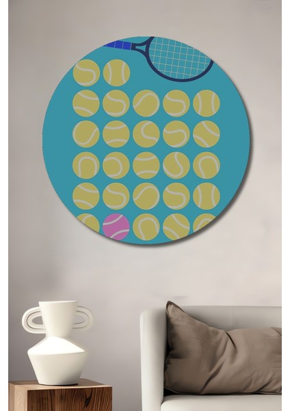 Tenis Raket ve Topları Dekoratif Ahşap Mdf Ev/işyeri Duvar Tablo Yuvarlak Ev/işyeri Duvar Tablo