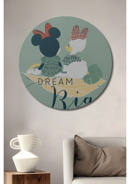 Mickey ve Daisy Dream Big Ahşap Mdf Dekoratif Ev/işyeri Duvar Tablo Yuvarlak Ev/işyeri Duvar Tablo
