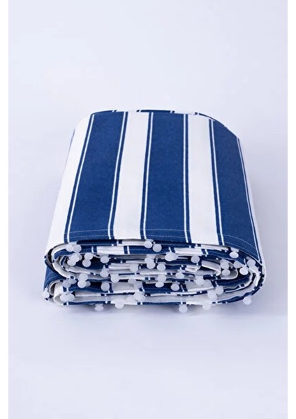 Mavi Beyaz Çizgili Kornişli Balkon Perdesi Branda Enxboy modelleri