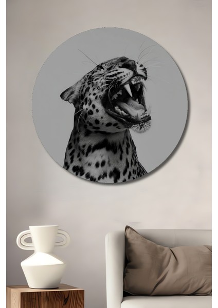 Leopar Aslan Kükremesi Dekoratif Ahşap Mdf Ev/işyeri Duvar Tablo Yuvarlak Ev/işyeri Duvar Tablo
