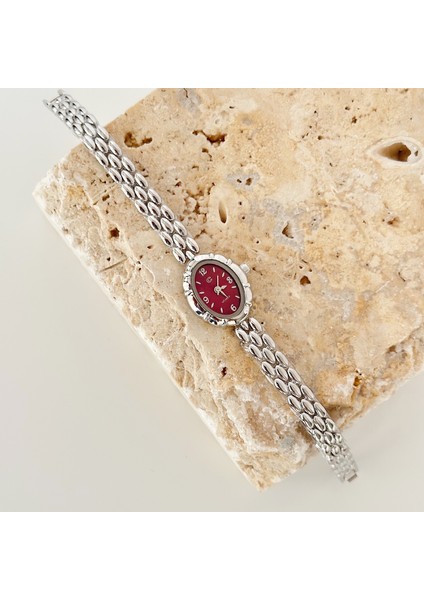 Magnor Gümüş Bordo Saat