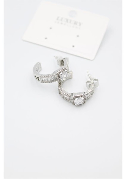 Baget Taşlı Küpe - Gümüş