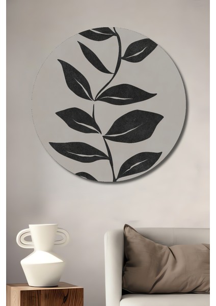 Zarif Siyah Yaprak Motifli Ahşap Mdf Dekoratif Ev/işyeri Duvar Tablo Yuvarlak Ev/işyeri Duvar Tablo