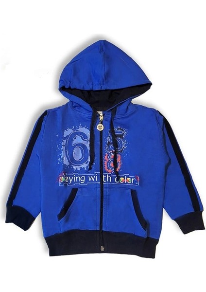 Erkek Çocuk Saks Mavisi Kapşonlu Fermuarlı Eşofman Takımı