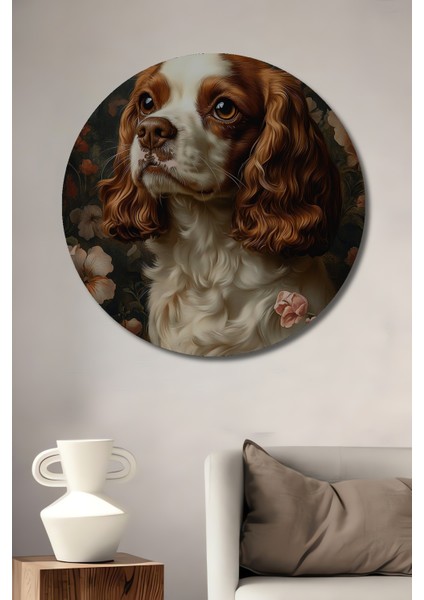 Gül Bahçesinde Zarif Köpek Dekoratif Ahşap Mdf Ev/işyeri Duvar Tablo Yuvarlak Ev/işyeri Duvar Tablo