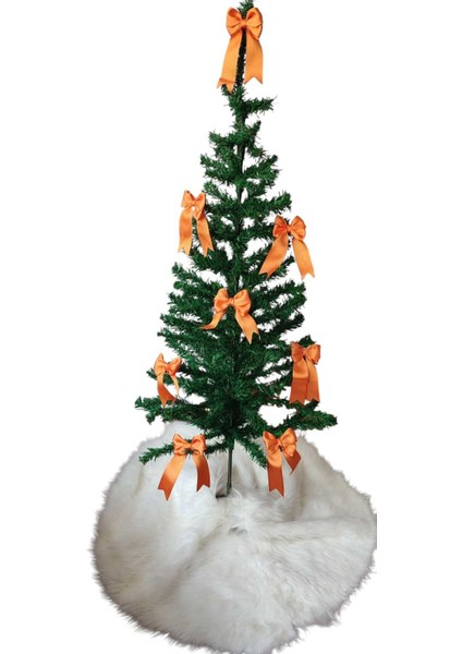 17 Adet Turuncu Yılbaşı Çam Ağaçı Fiyonk Kurdele Yeni Yıl Noel Parti Dekorasyon Süsleri 7x7,5cm