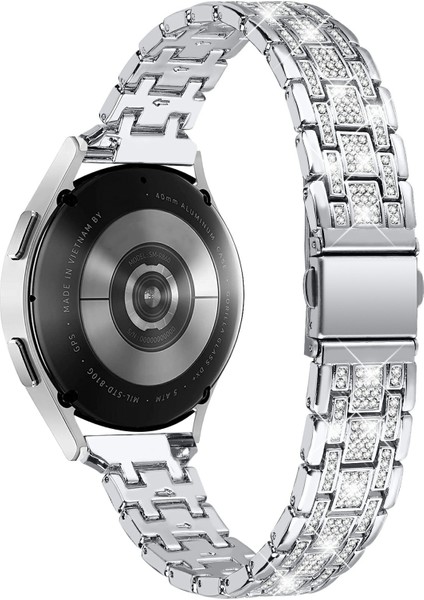Samsung Galaxy Watch7 44MM/40MM Saat Kayışı Için Yapay Elmas Dekorlu Çift Çıtçıtlı Akıllı Saat Kayışı - Gümüş (Yurt Dışından)