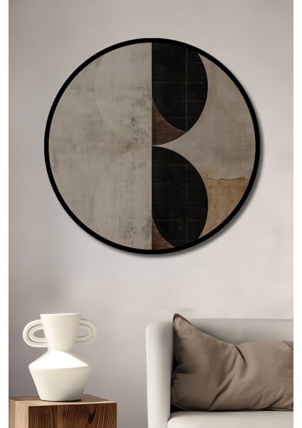 Çerçeve Görünümlü Soyut Geometrik Ahşap Mdf Dekoratif Ev Duvar Tablo Yuvarlak Ev Duvar Tablo