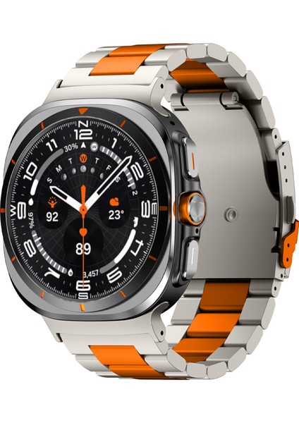 Samsung Galaxy Watch Ultra 47MM Saat Kayışı Titanyum Alaşımlı Üç Boncuklu Bileklik Kayışı Aletli - Titanyum + Turuncu (Yurt Dışından) modelleri
