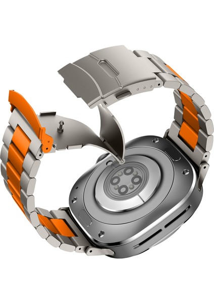 Samsung Galaxy Watch Ultra 47MM Saat Kayışı Titanyum Alaşımlı Üç Boncuklu Bileklik Kayışı Aletli - Titanyum + Turuncu (Yurt Dışından) indirimleri