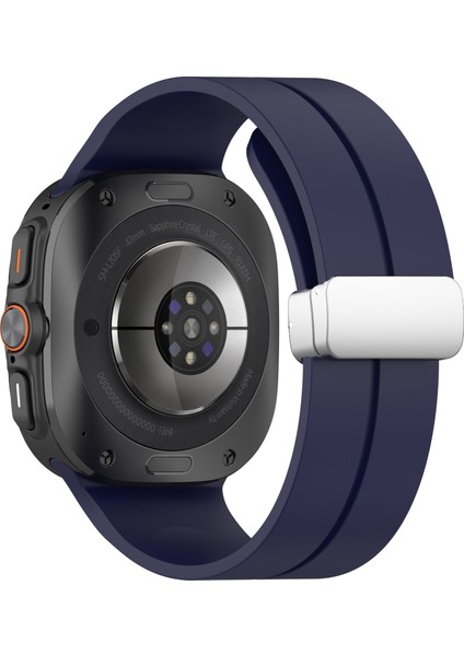 Samsung Galaxy Watch Ultra 47MM Silikon Akıllı Saat Kayışı Gümüş Manyetik Katlanır Tokalı - Gece Mavisi (Yurt Dışından)