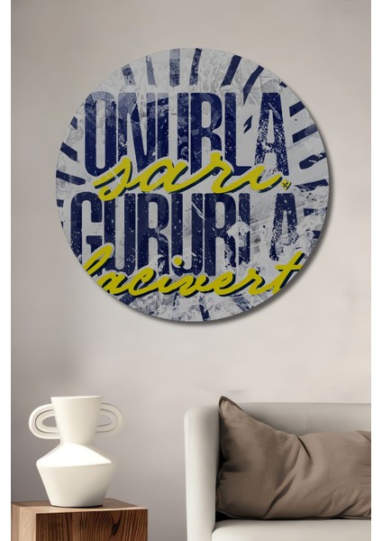 Onurla Sarı Lacivert Dekoratif Ahşap Mdf Ev/işyeri Duvar Tablo Yuvarlak Ev/işyeri Duvar Tablo
