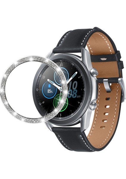 Samsung Galaxy Watch3 45MM - Gümüş Için Parlak Yapay Elmas Dekorlu Çizilmez Saat Çerçeve Halkası (Yurt Dışından)