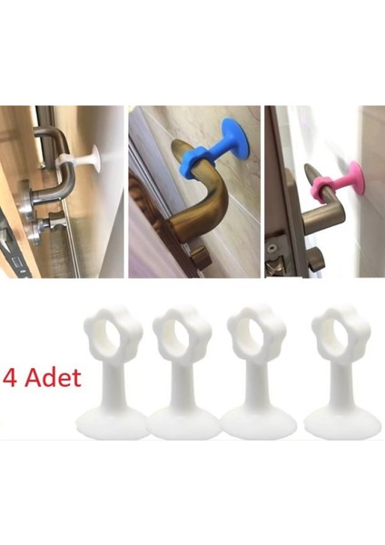 Vantuzlu Geçmeli Kapı Kolu Stoper 4lü Set Beyaz (4915)