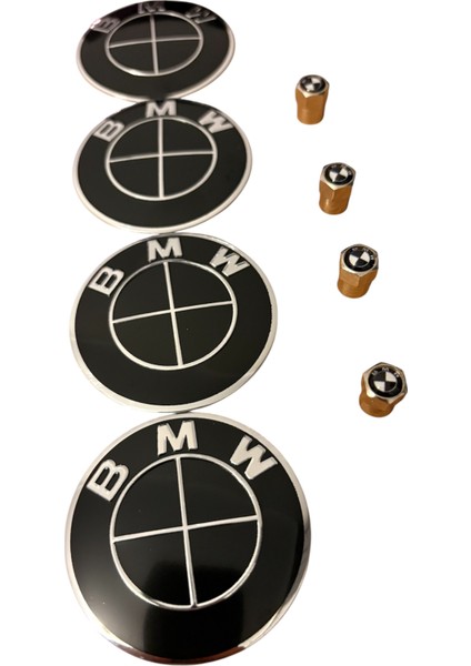 Logo 56 mm Alüminyum (Siyah-Gümüş) Jant Göbek Stıcker 4 Adet Bmw Logolu Alüminyum Sibop Kapak