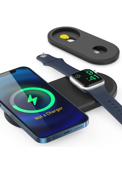 Ahastyle PT135 2'si 1 Arada Akıllı Saat Cep Telefonu Şarj Cihazı Silikon Kılıf Magsafe Şarj Matı Şarj Istasyonu Koruyucusu ile Uyumlu - Siyah (Yurt Dışından) fiyatları