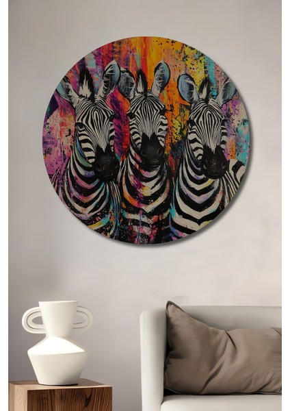 Renkli Zebra Sanatı Dekoratif Ahşap Mdf Ev/işyeri Duvar Tablo Yuvarlak Ev/işyeri Duvar Tablo