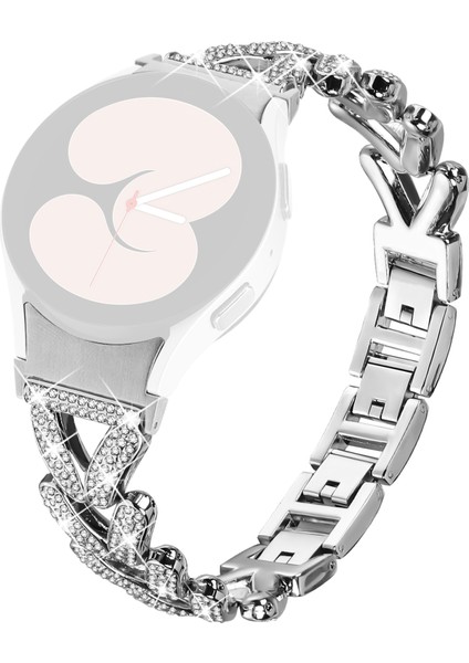 Samsung Galaxy Watch7 44MM/40MM Bükülmüş Saat Kayışı - Gümüş Için Konnektörlü Çinko Alaşımlı Saat Bandı Yapay Elmas Dekor (Yurt Dışından)